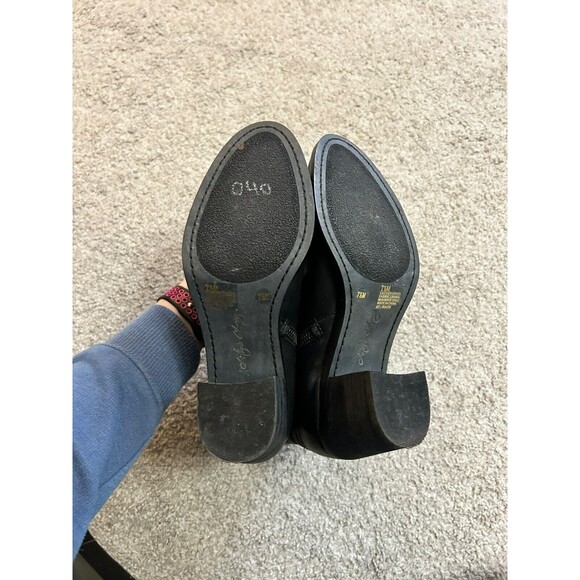 ARTURO CHANG Black Leather Chunky Heel Zipper Ankle‎ Boot Sz 7.5 - Picture 5 of 7